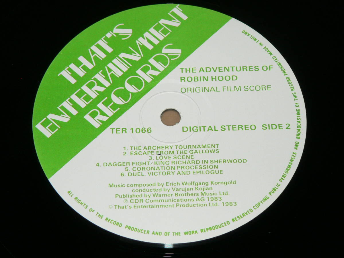 LP(英盤)／VARUJAN KOJIAN指揮ユタ響「THE ADVENTURES OF ROBIN HOOD」音楽：ERICH WOLFGANG KORNGOLD ’83年デジタル／美盤、全曲再生良好_画像9