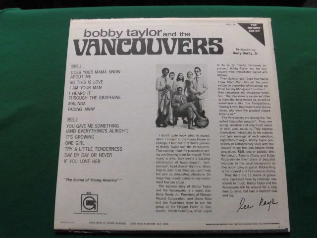 Bobby Taylor and The Vancouvers/Same 60’sモータウン・ソウル 1stアルバム1968年レアUSオリジナルの画像2