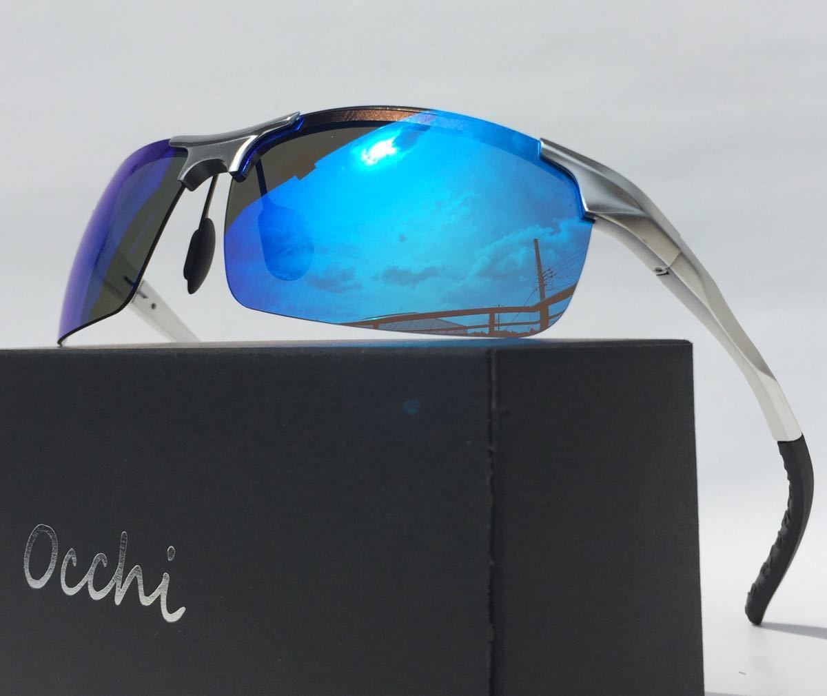新品 OCCHI 偏光サングラス レンズUV400 軽量  ブルーミラー