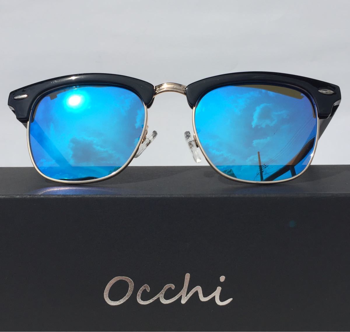 新品 OCCHI 偏光サングラス サーモント型 UV400 軽量  ブルーミラー