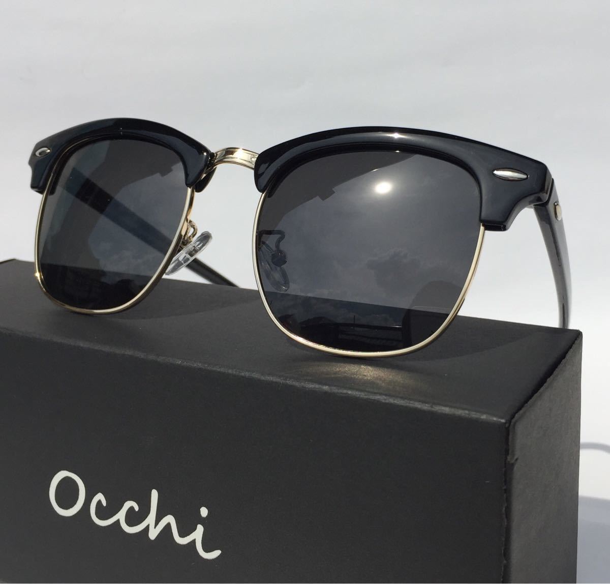 新品 OCCHI 偏光サングラス サーモント型 UV400 軽量  ブラック