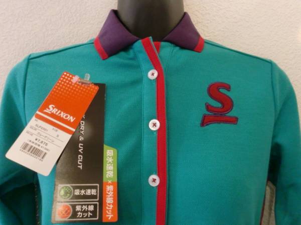 スリクソン SRIXON ゴルフ レディースウェア 秋冬モデル UV/吸水速乾 ポロシャツ 70％OFF（S寸）ブルーグリーン_画像2