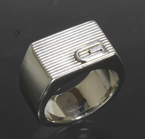 グッチ GUCCI ロゴ スクエア ワイド リング 15号 SV925 新品仕上済 箱 男女兼用