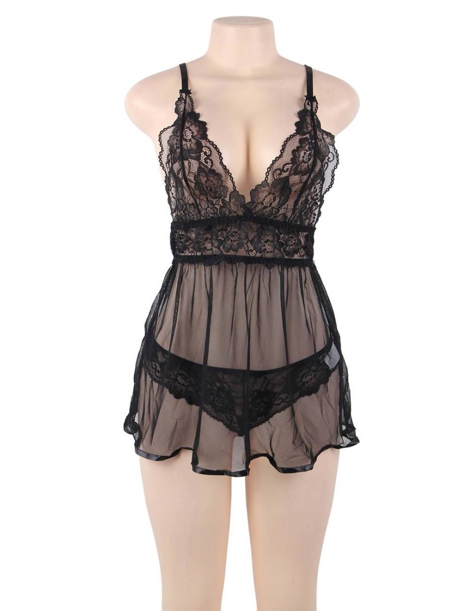 80641-1 5XL baby doll шорты комплект нижнее белье sexy Ran Jerry чёрный большой размер 