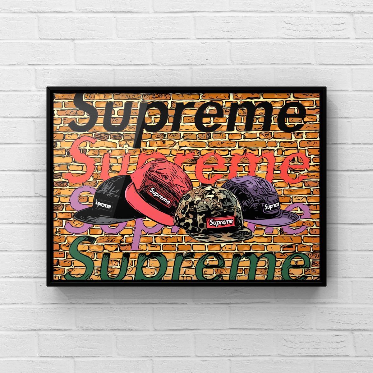 supreme シュプリームキャップオマージュアートポスター(フレーム付き) 