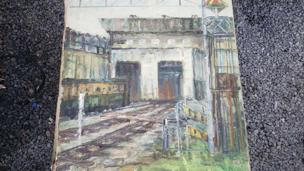  picture oil painting [F10] size approximately 53×46cm [* storage room ] train garage 
