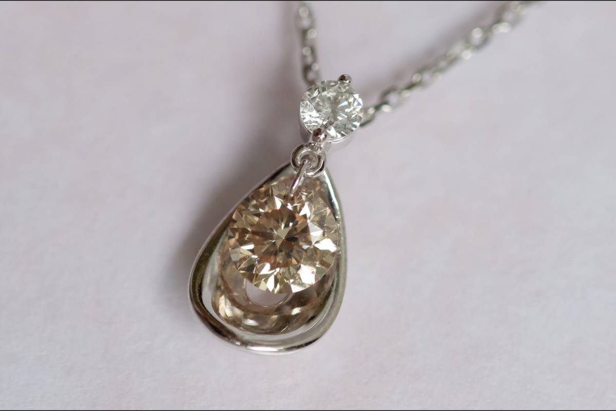 K18 WG レーザー ブラウンダイヤモンド 0.40ct ダイヤモンド 0.07ct ネックレス レーザードリルホール 750 ペンダント