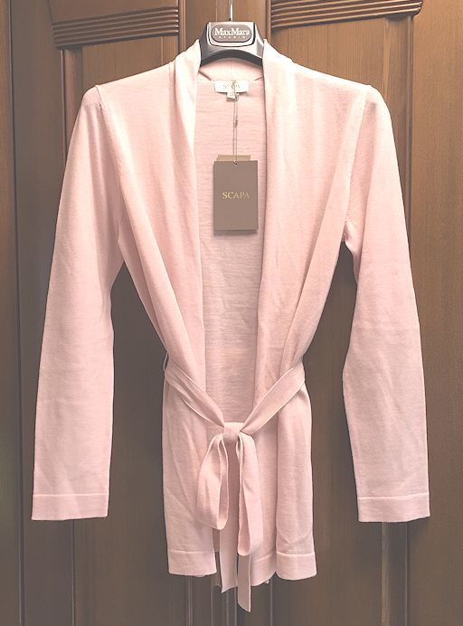 SCAPA Scapa * Italy made wool 100%* knitted * long * cardigan * sash belt attaching * light pink * easy size * unused 