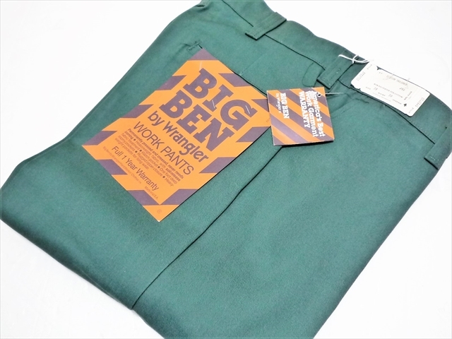 70～80's ビンテージ ワークパンツ BIG BEN by Wrangler ビッグベン ラングラー 緑 W33 L30 USA製 ボトム デッドストック 未使用 美品_画像1