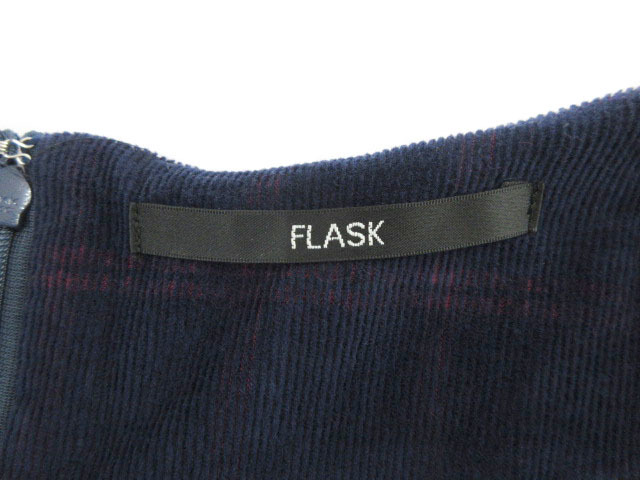 フラスク FLASK スカート フレア タック コーデュロイ チェック コットン ストレッチ ネイビー 36_画像5
