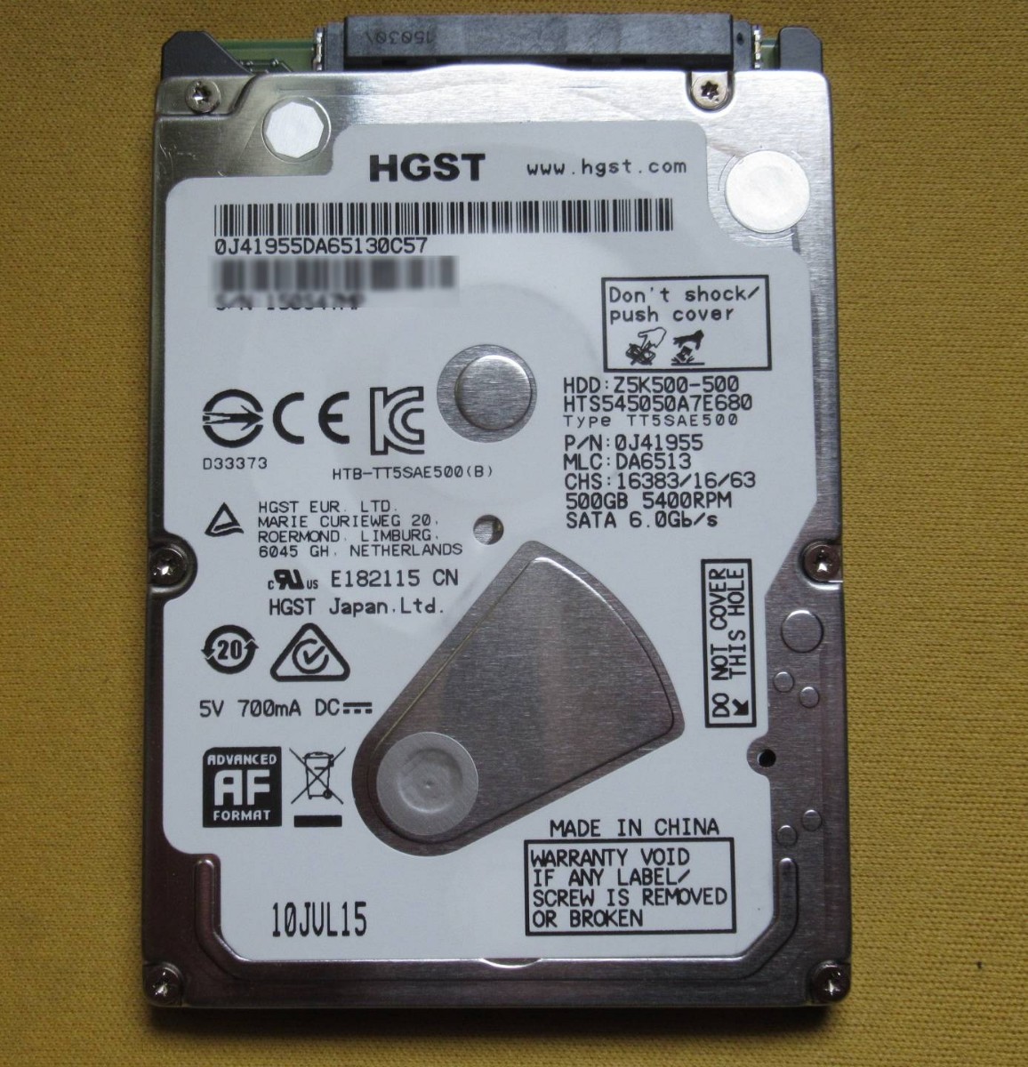 内蔵型ハードディスクドライブ 500GB [HTS545050A7E680]