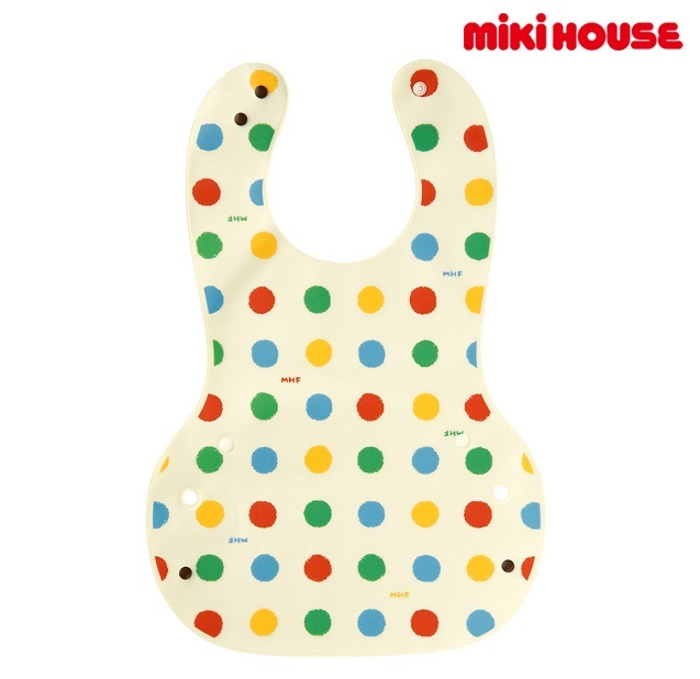 即決です 【ミキハウス】新品未使用 mikihouse 食べこぼしキャッチ ドット柄立体的ランチスタイ お食事エプロン ベビー用品 よだれかけ