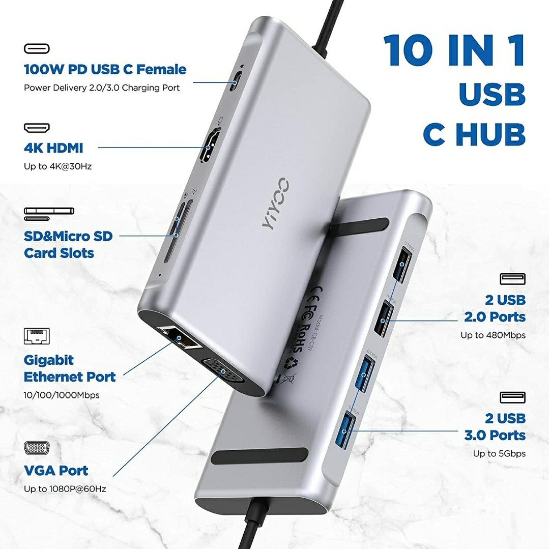 USB C ハブ マルチポート USB C アダプター 10-in-1 USB Type C HDMI  RoHS認証があり