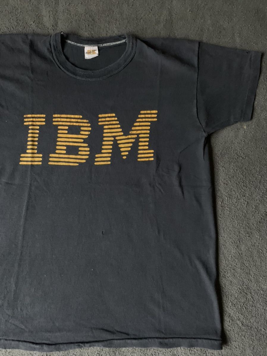 代引き人気  vintage ラッセル Tシャツ ビンテージ IBM russell 黒 金タグ 80s 70s ブラック アイビーエム 企業 文字、ロゴ