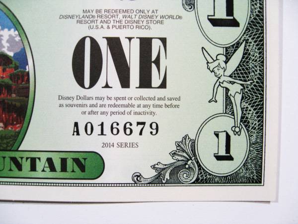 ディズニーダラー 1ドル札 （2014年版） $1 紙幣 ミッキーマウス Disney Dollarsの画像3