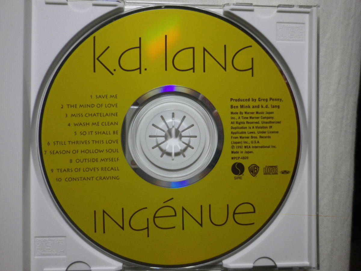 『K.D. Lang/Ingenue(1992)』(1992年発売,WPCP-4809,2nd,廃盤,国内盤帯付,歌詞対訳付,Constand Craving,SSW)_画像3