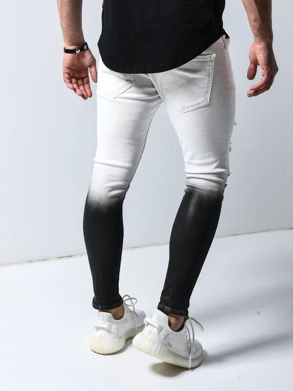 ジョガーパンツ グラデーション テーパード ボトムス スキニーパンツ パンツ 黒 ブラック 白 ホワイト ストリート メンズ デニム M