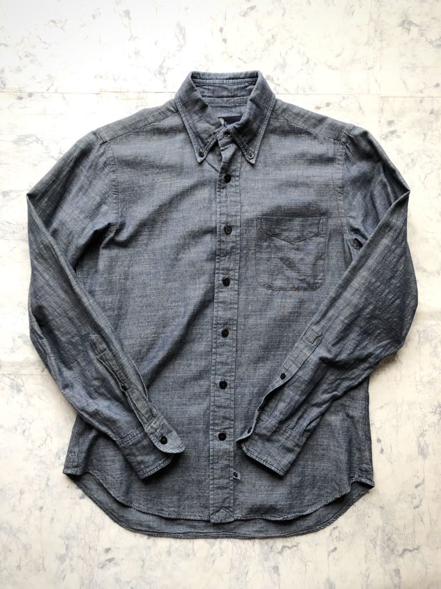 ** MADE IN USA IKE BEHAR / END-ON-END B/D SHIRT L/S America производства I k беж - - кнопка down рубашка кисть me ткань оригинал **