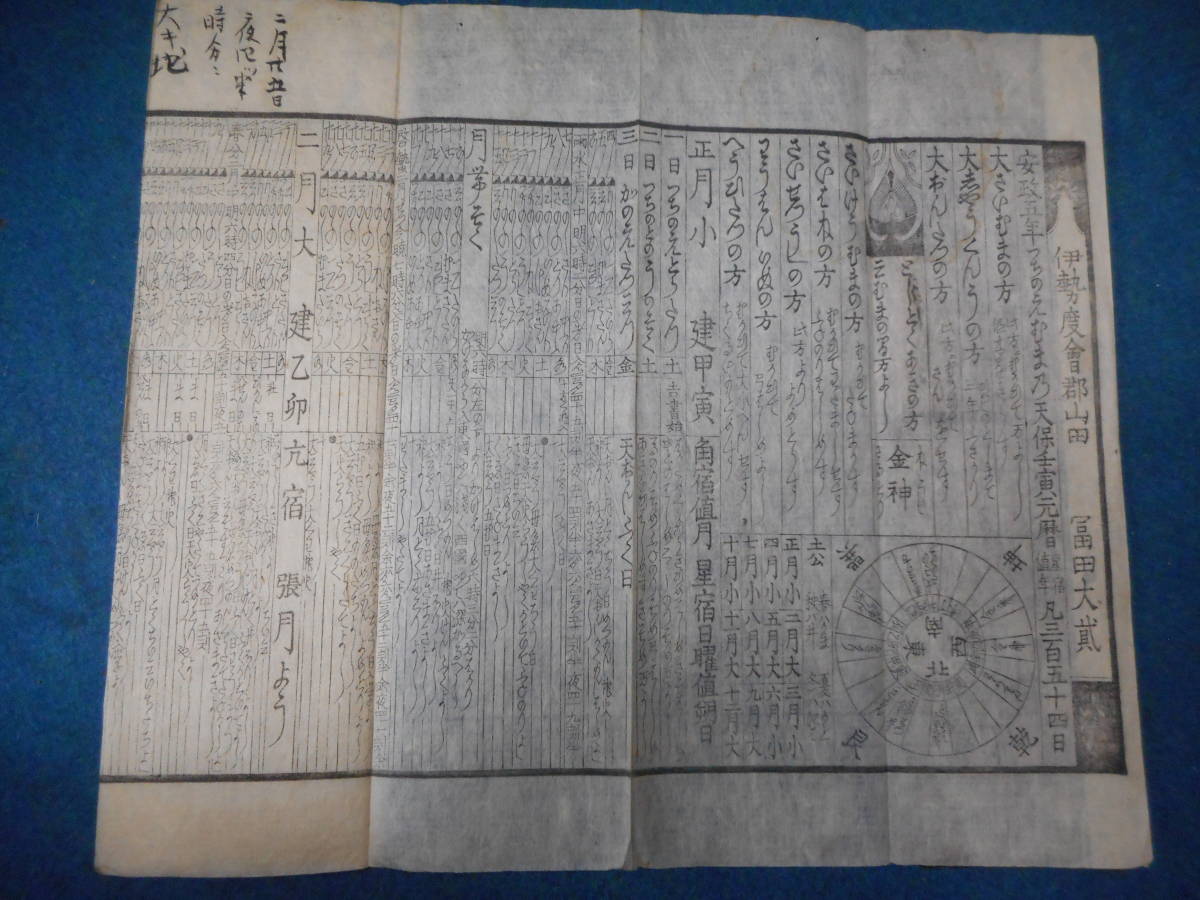 即決1858（安政5）年『伊勢暦　天保壬寅元暦　』アンティーク、天文暦学書、江戸期和本八卦卜占、陰陽師 、飛越地震、彗星、七十二候、日蝕_画像2