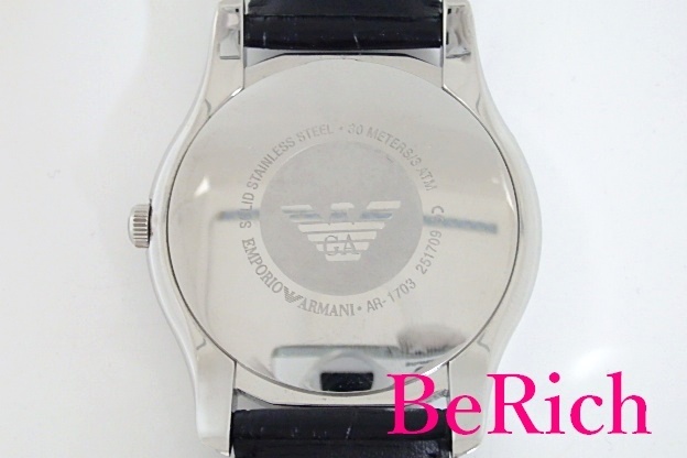 エンポリオ アルマーニ EMPORIO ARMANI クラシック メンズ 腕時計 AR 1703 ブラック 文字盤 SS レザー アナログ クォーツ【中古】bt2206_画像3