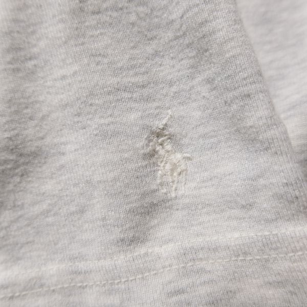 90\'s Polo Ralph Lauren f рис плетеный вырез лодочкой хлопок футболка длинный рукав (L)... серый long T кромка po колено 90 годы старый бирка Old 