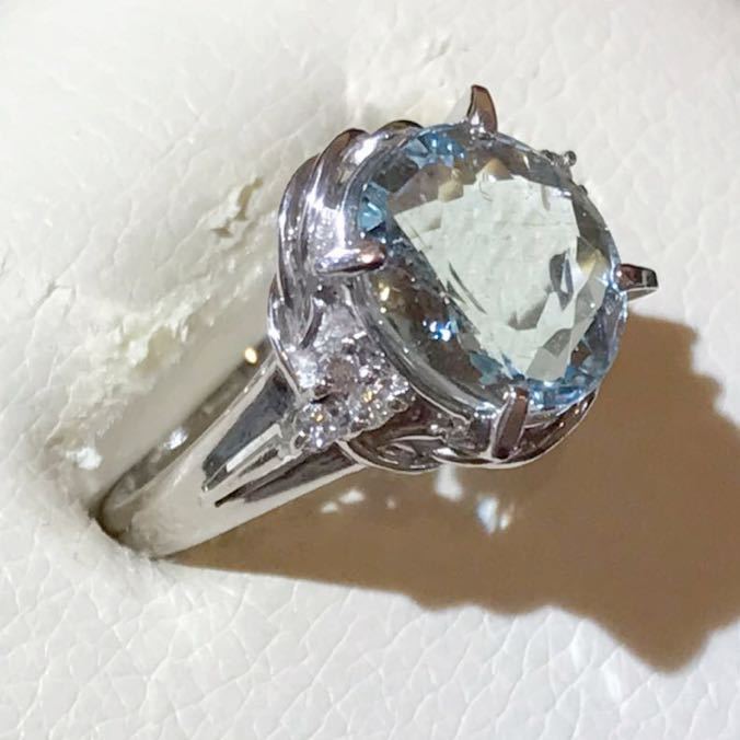 ☆ジュエリーマキPt850 アクアマリン＆ダイヤリング 3.29ct☆