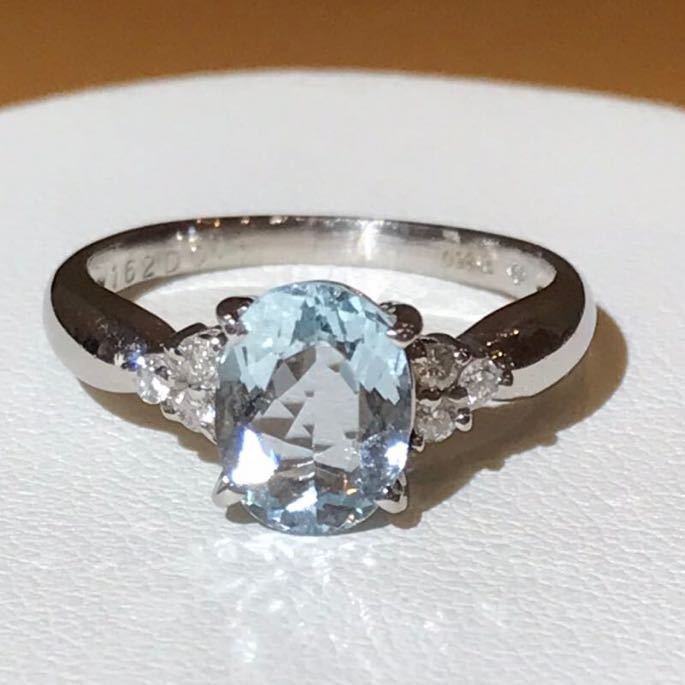 * jewelry makiPt850 aquamarine & diamond ring 1.62ct*