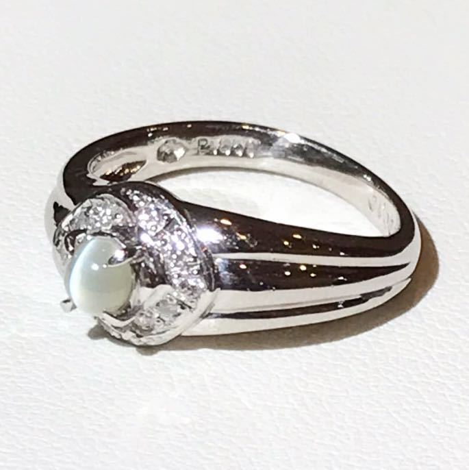 ☆ジュエリーマキPt850 キャッツアイ&ダイヤリング 0.43ct☆