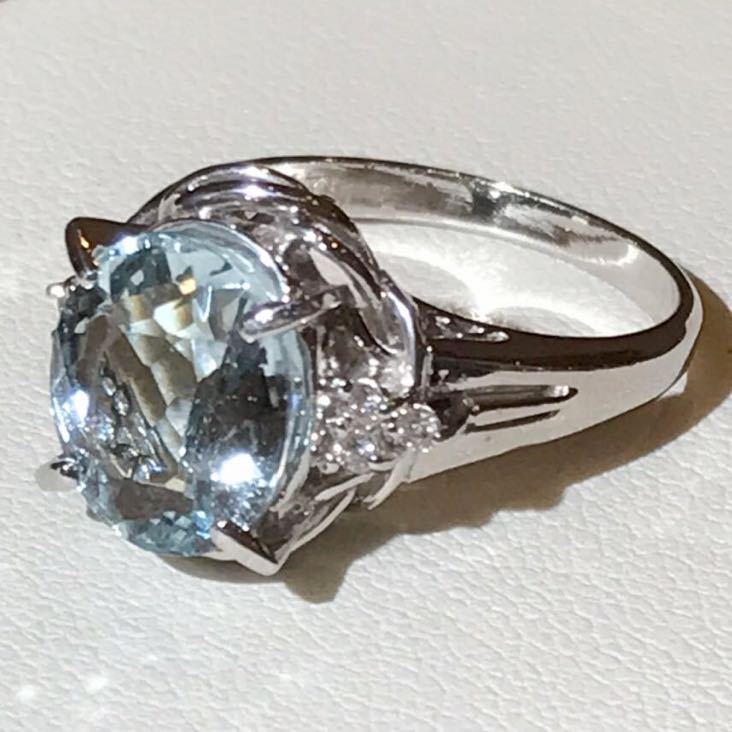 ☆ジュエリーマキPt850 アクアマリン＆ダイヤリング 3.29ct☆