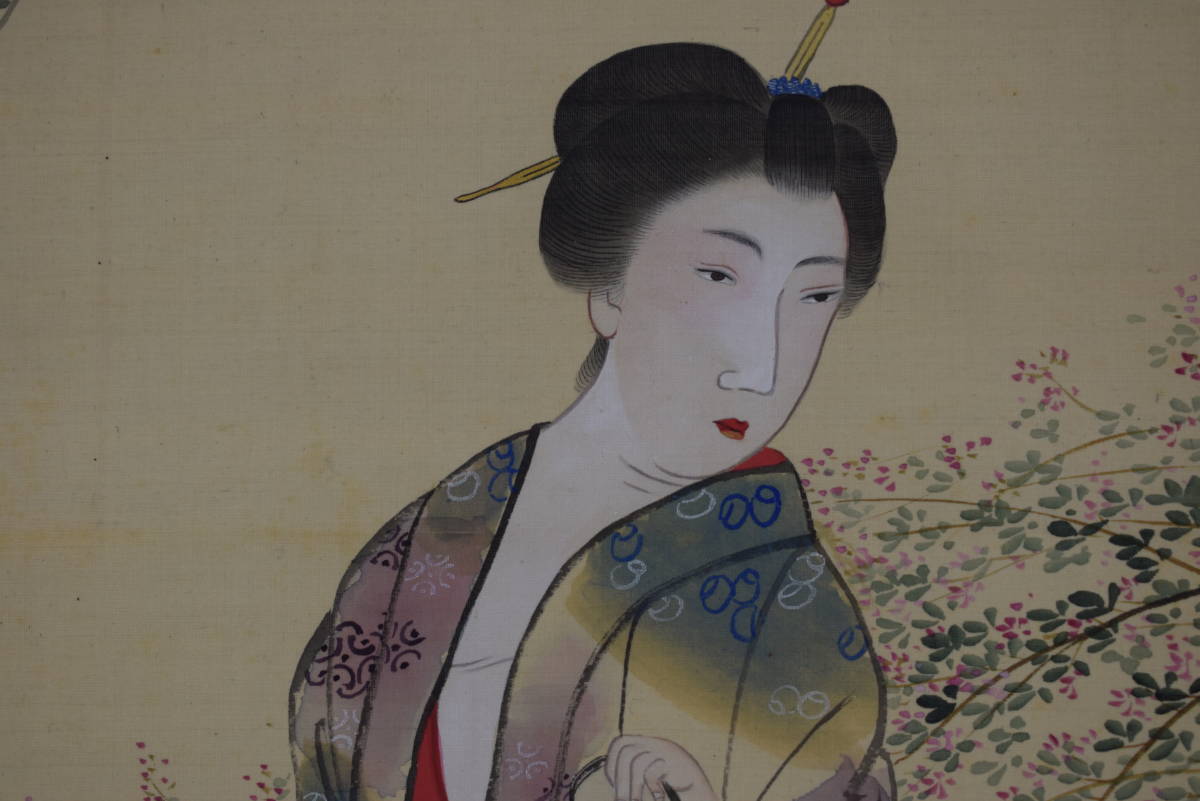 全国送料無料ギフト 真作/立松義寅/美人画/婦人之図/納涼美人/美婦湯上り/掛軸☆宝船 絵画+タペストリー