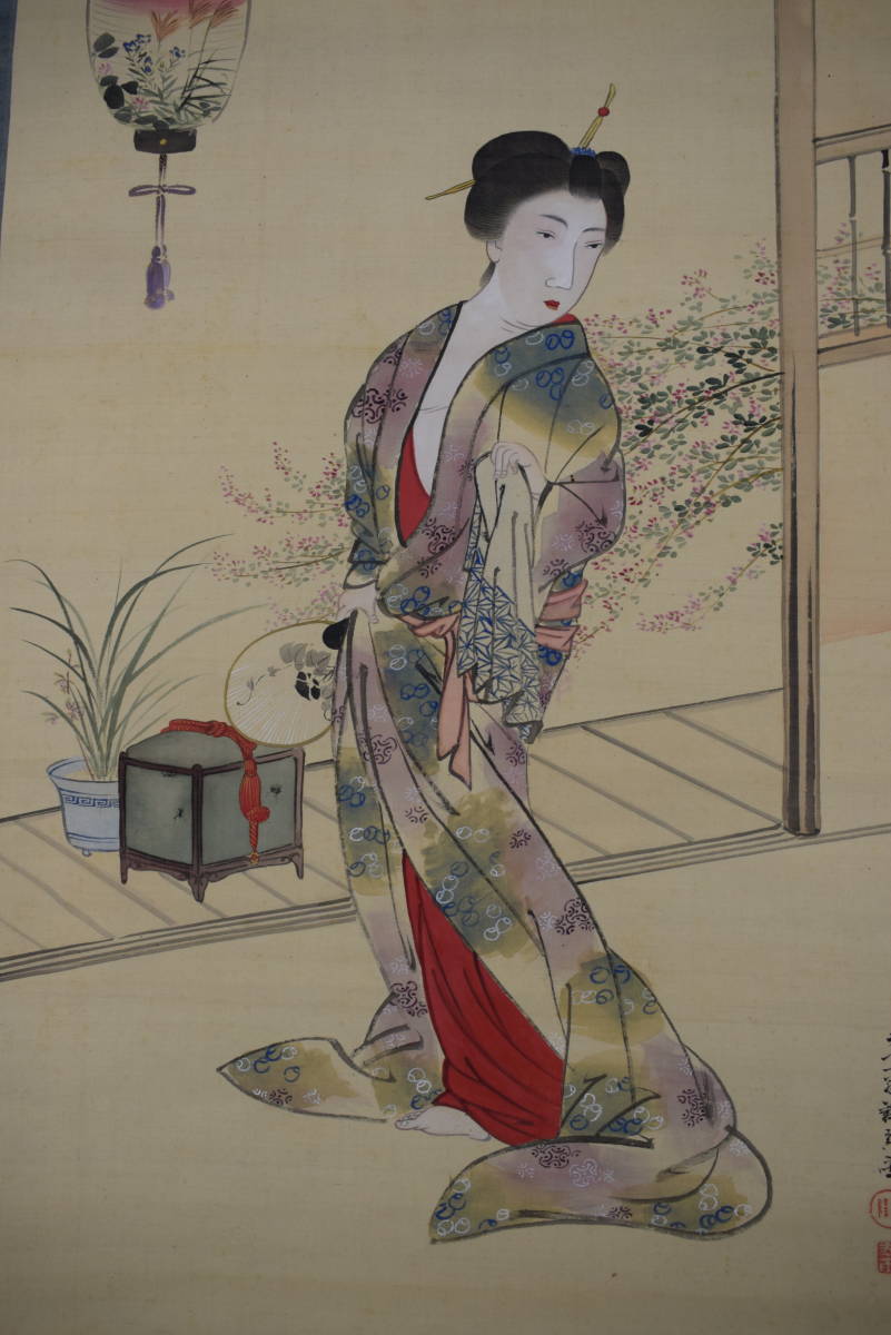 [ genuine work ]. pine ../ beauty picture / woman . map /.. beautiful person / beautiful . hot water on ./ hanging scroll * Treasure Ship *Y-333 JM