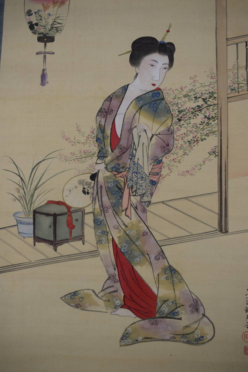 真作】廣明/美人手毬図/美人図/美人画/掛軸☆宝船☆AC-373の通販