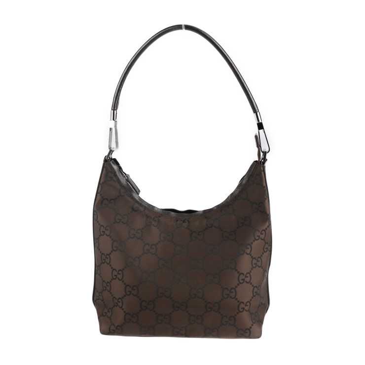 美品 GUCCI グッチ 28335 ショルダーバッグ GGナイロン レザー ダーク