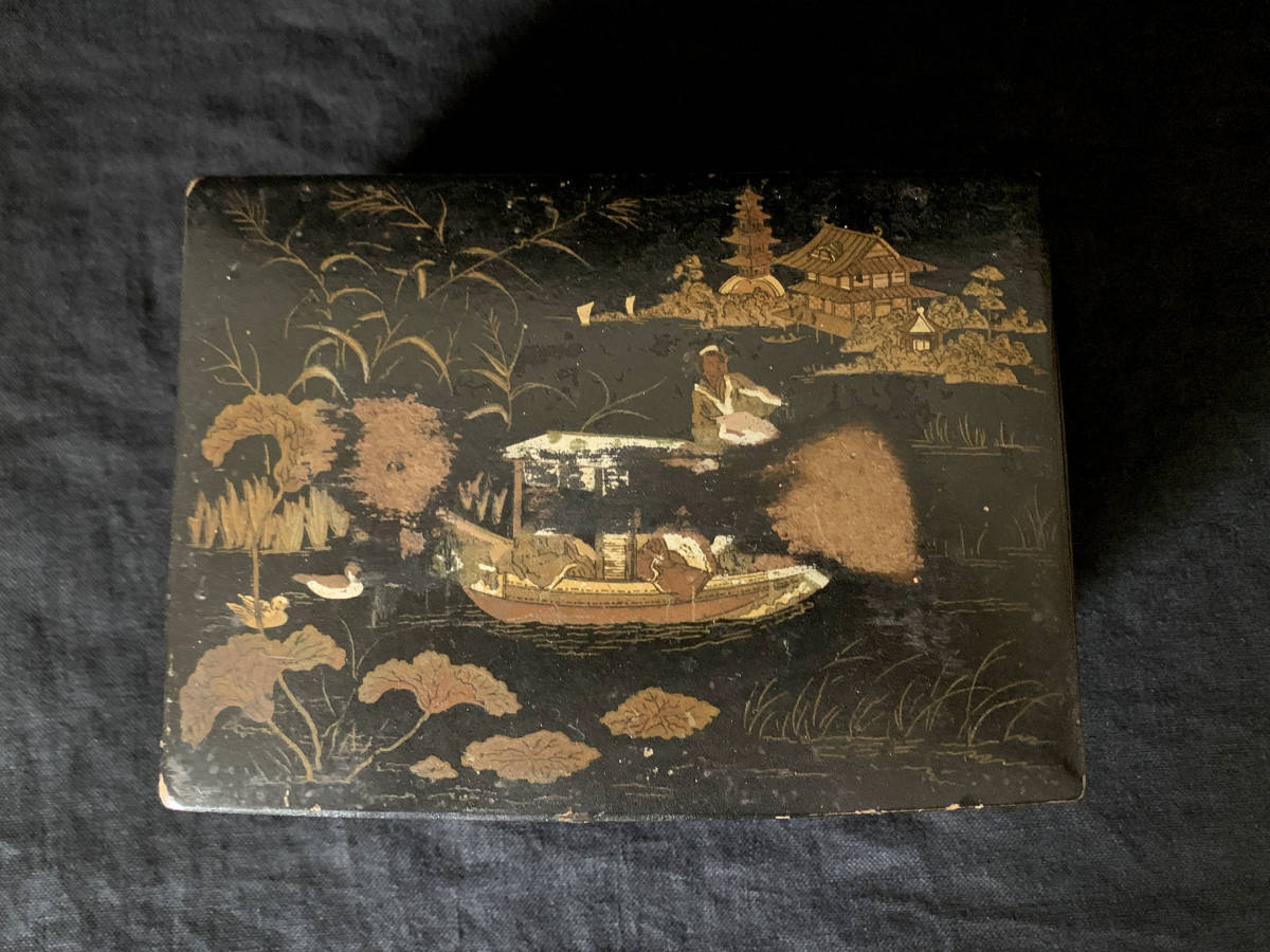 フランス 19世紀 パピエマシェ 箱 ボックス 漆塗り ジャポニズム 小物入れ 民藝 骨董 美術 アンティーク_画像5