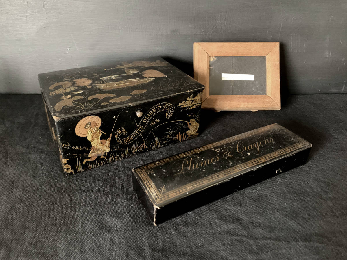 フランス 19世紀 パピエマシェ 箱 ボックス 漆塗り ジャポニズム 小物入れ 民藝 骨董 美術 アンティーク_画像10