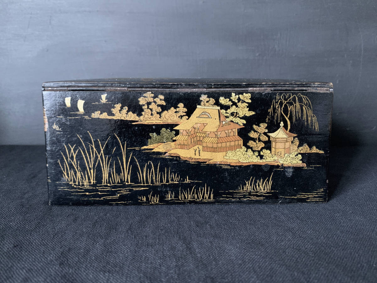 フランス 19世紀 パピエマシェ 箱 ボックス 漆塗り ジャポニズム 小物入れ 民藝 骨董 美術 アンティーク_画像7