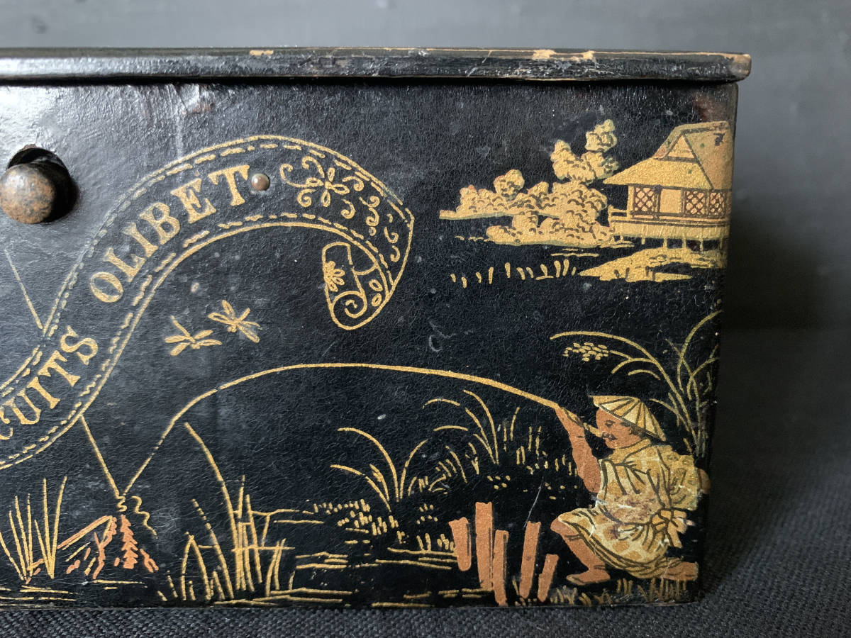 フランス 19世紀 パピエマシェ 箱 ボックス 漆塗り ジャポニズム 小物入れ 民藝 骨董 美術 アンティーク_画像3