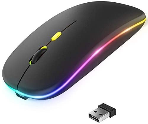 ワイヤレスマウス 静音 七色LED 軽量 超薄型