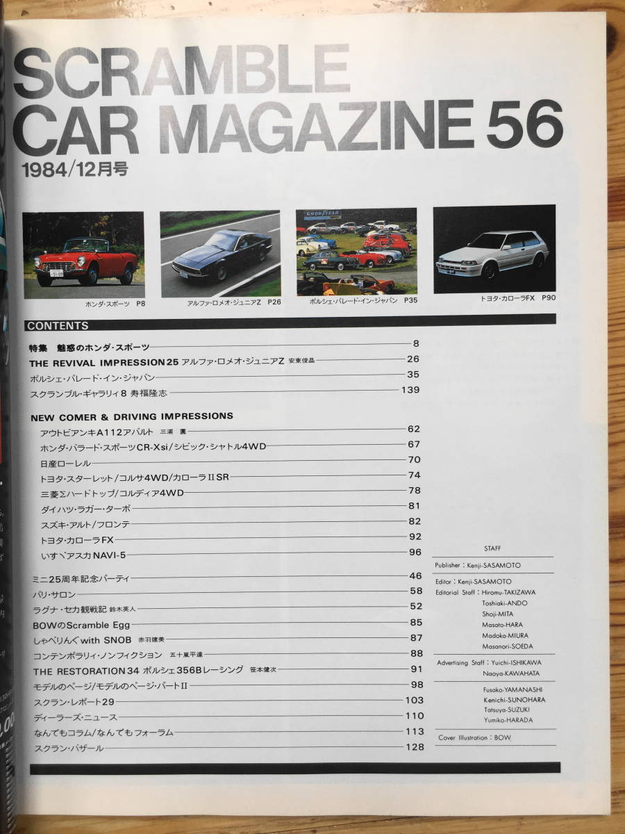 送料84円 スクランブル カーマガジン 企画室ネコ 1984年12月号 N0.56 ホンダ S600 S800 アルファロメオ ジュニアZ 旧車 CAR MAGAZINE_画像2