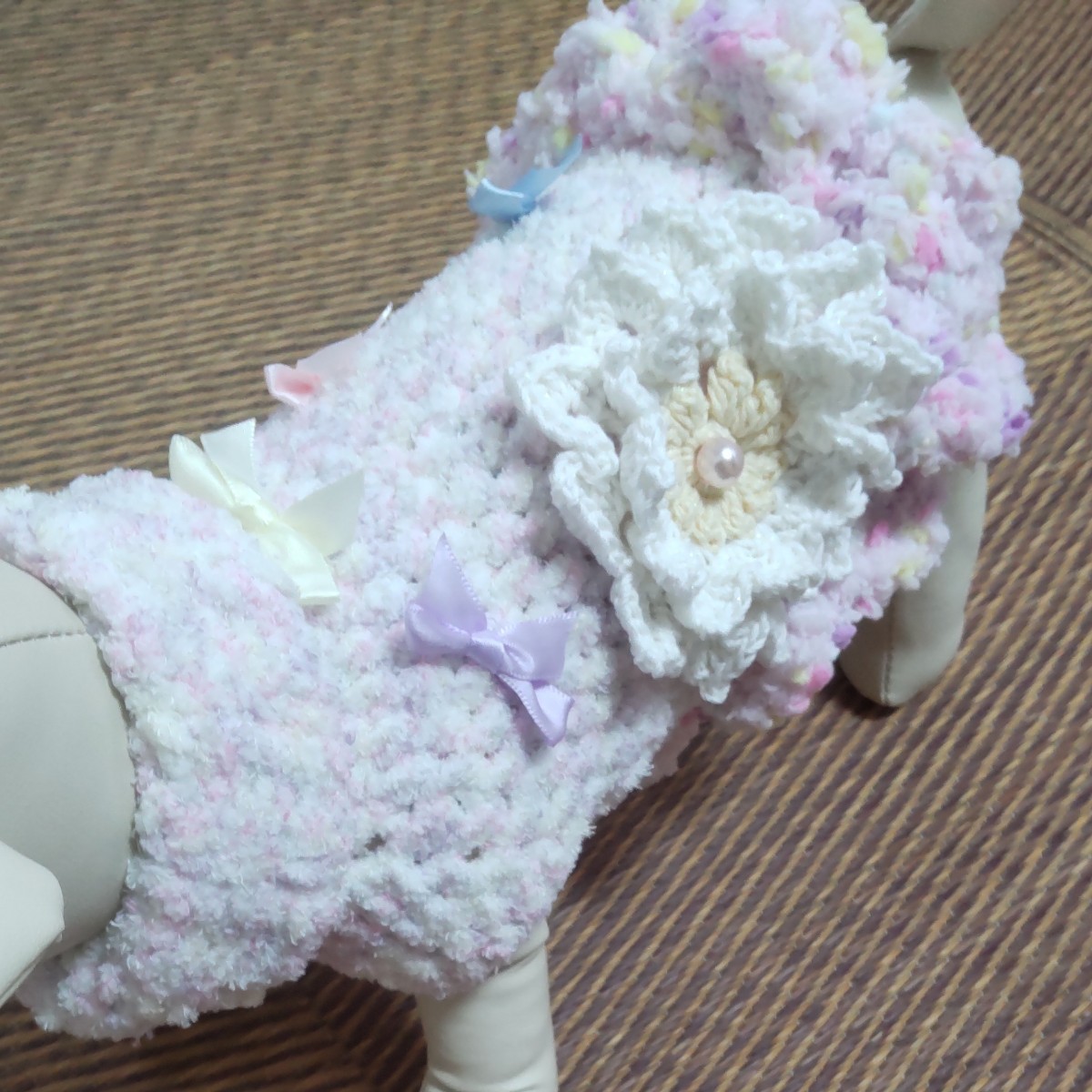 犬服手編み 犬服ハンドメイド モコモコセーター 試作品