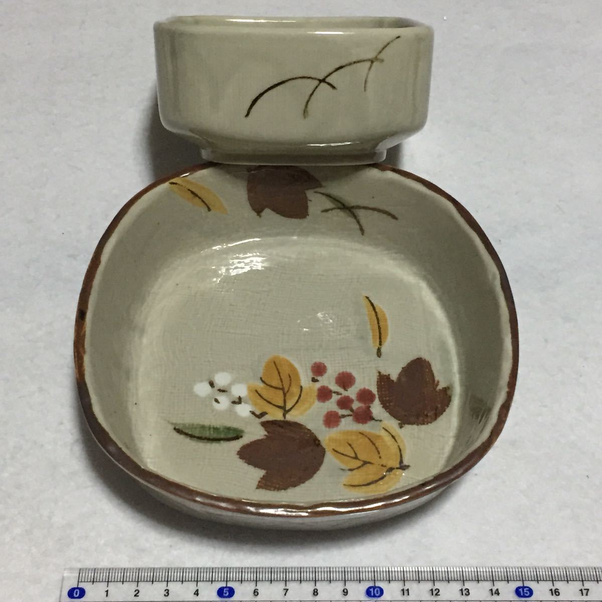 未使用 食器 蓋付き小鉢 盛り皿 2個セット / 葉っぱ柄 蝶 深皿 小鉢