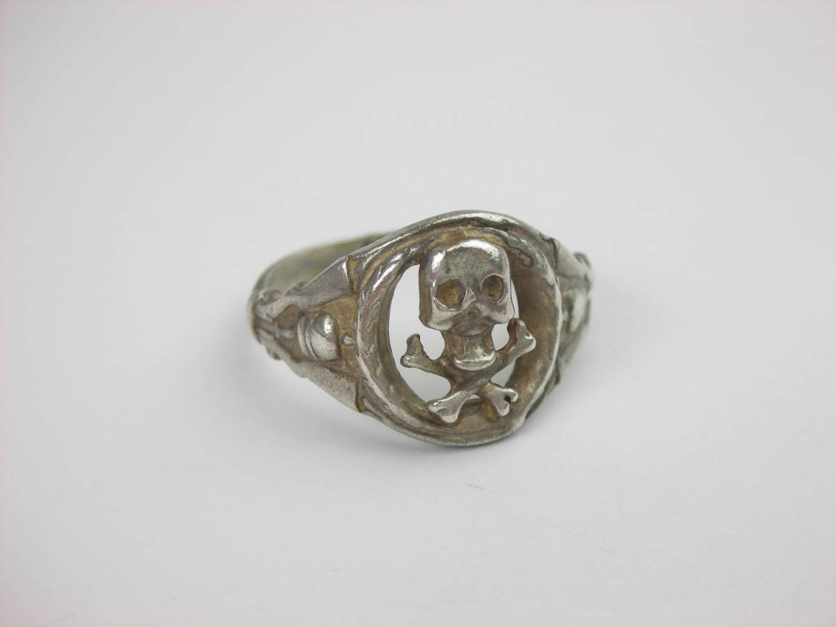 ④ antique 1915 year about Germany the first next world large war special squad original silver 800 silver gaikotsu Skull skull black u ring ring 