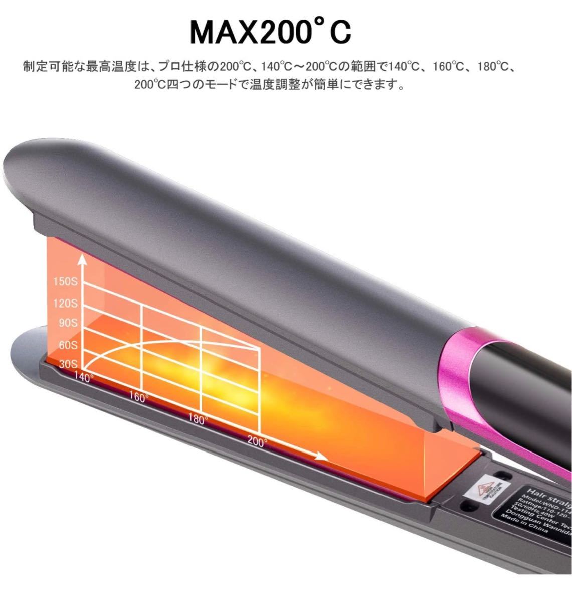 ヘアアイロン ２ｗａｙ コテ 32CM ストレートアイロン マイナスイオン 温度LCD表示