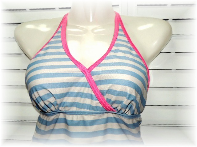 Nikki tankini separate swimsuit 7 number /S light gray × light blue border 