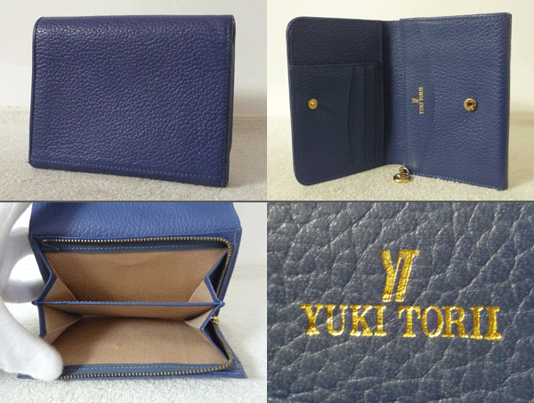 ユキトリイ　YUKI TORII　レザー　ネイビー系　紺系　二つ折り　財布　ウォレット　レディース