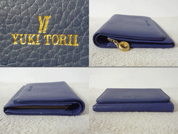 ユキトリイ　YUKI TORII　レザー　ネイビー系　紺系　二つ折り　財布　ウォレット　レディース