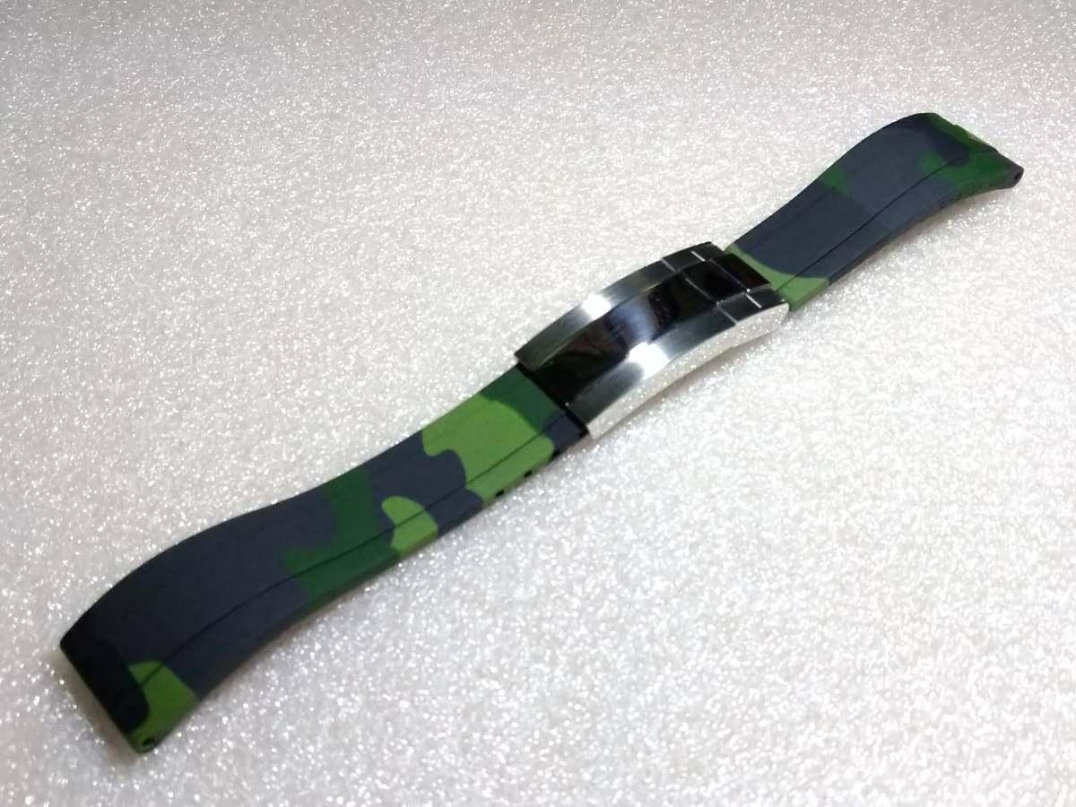 [ не использовался ] резиновая лента Rolex соответствует камуфляж зеленый неоригинальный товар ( царапина есть )RBMJ-1