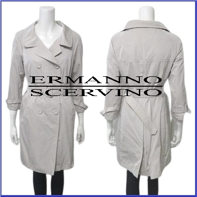 エルマンノシェルビーノ トレンチコート ERMANNO SCERVINO アウター ジャケット ダブル ロング 38 グレー 灰 レディース_画像1