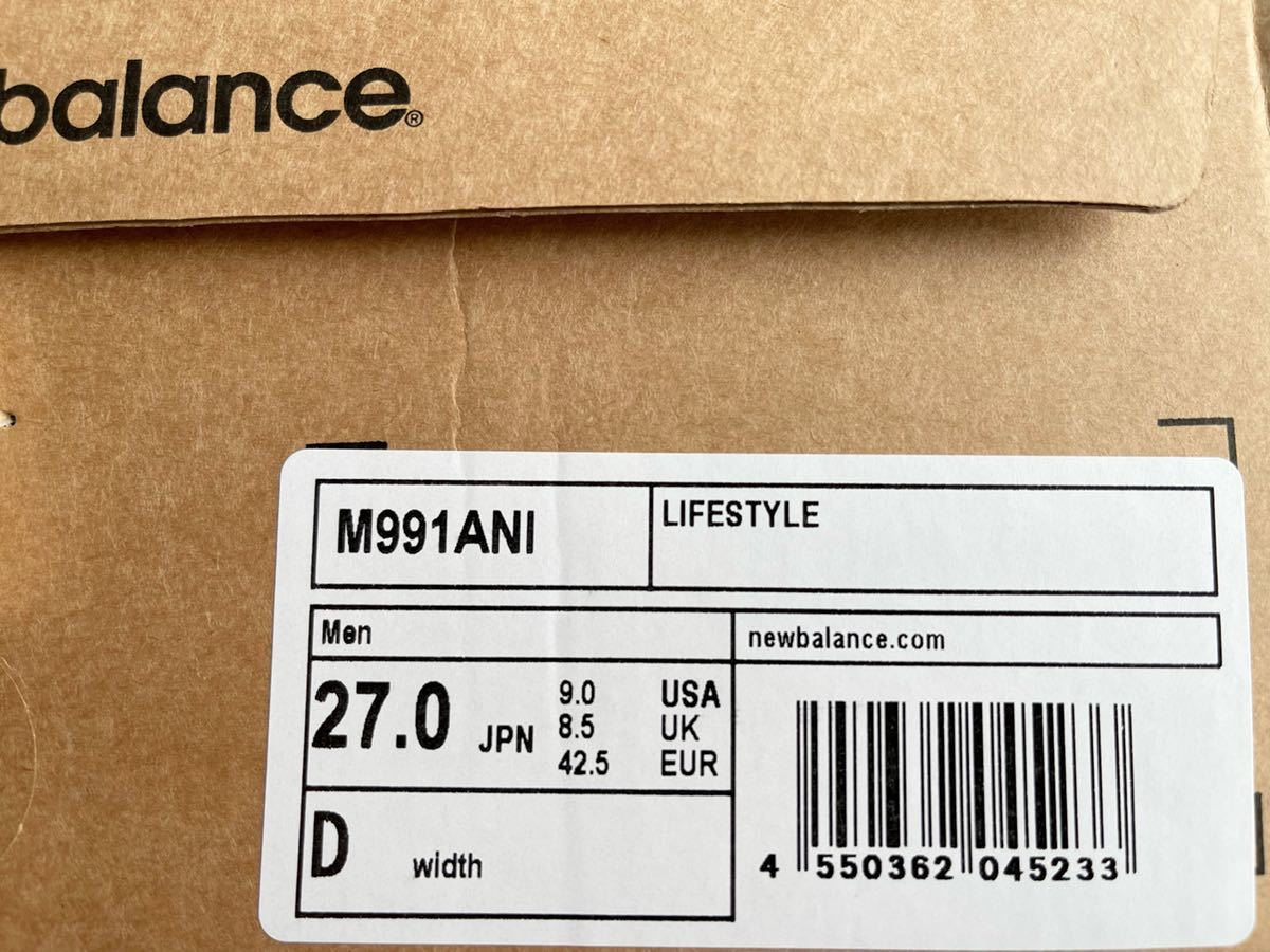 【国内正規　新品】New Balance M991 ANI US9 27cm 20th ANNIVERSARY ニューバランス　グレー MADE IN  ENGLAND イギリス製　限定品 UK