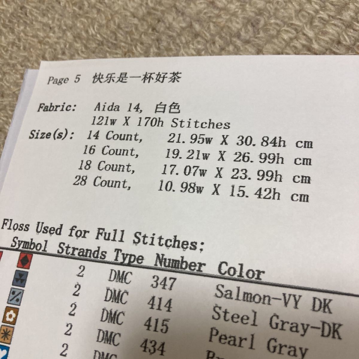 クロスステッチ刺繍キット(至福のティータイム)布地印刷なし　14カウント